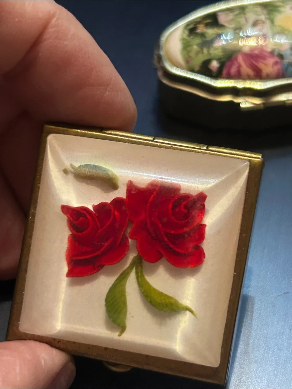 3 Vintage-Inspired Gold Tone Enamel Pill Boxes- Floral & Scenic Designs